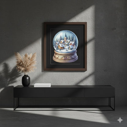 Framed Matte Canvas - Classic Snow Globe Winter Village Art