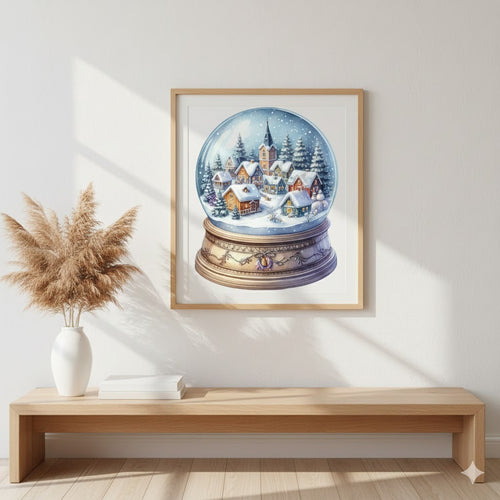 Framed Matte Canvas - Classic Snow Globe Winter Village Art