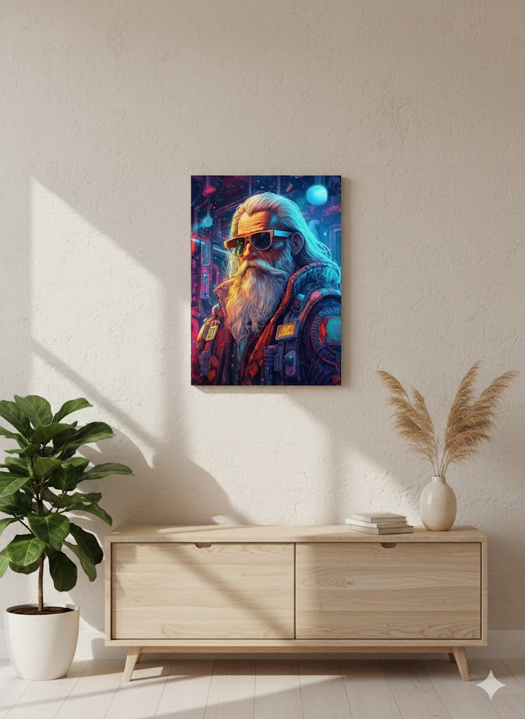 Framed Matte Canvas - Neon Cyberpunk Santa Portrait