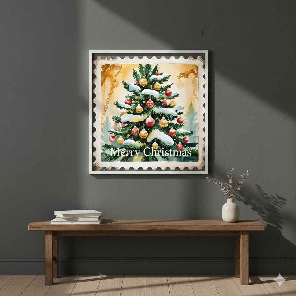Merry Christmas Canvas Wall Art — Festive Holiday Tree Stretched Canvas