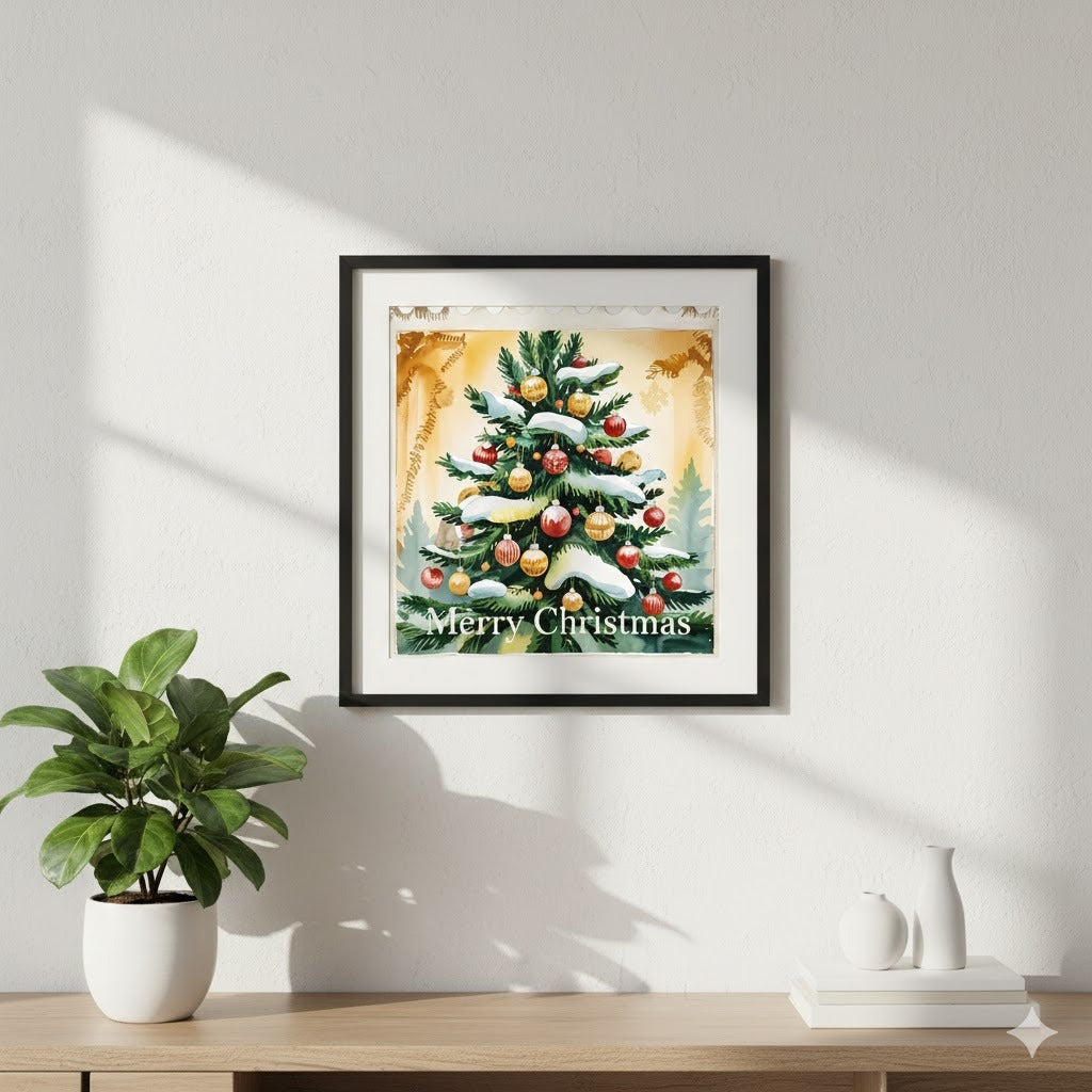 Merry Christmas Canvas Wall Art — Festive Holiday Tree Stretched Canvas
