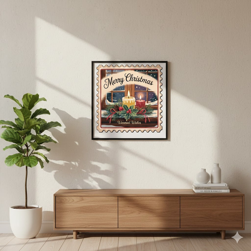 Merry Christmas Framed Canvas Print — Warmest Wishes Holiday Wall Art