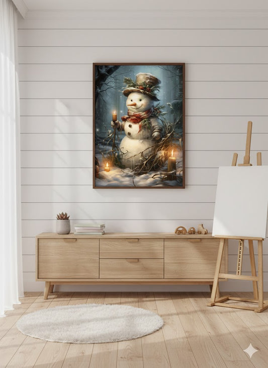 Framed Snowman Canvas Art – Vintage Holiday Winter Wall Decor