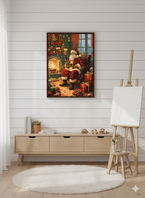 Christmas Santa Claus Framed Canvas Print — Vintage Holiday Wall Art