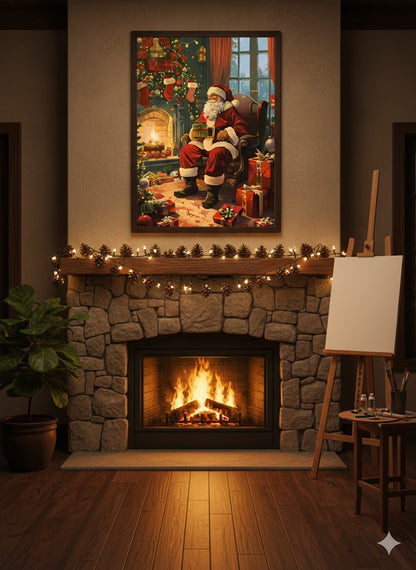 Christmas Santa Claus Framed Canvas Print — Vintage Holiday Wall Art