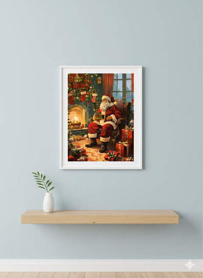 Christmas Santa Claus Framed Canvas Print — Vintage Holiday Wall Art