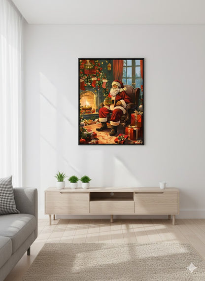 Christmas Santa Claus Framed Canvas Print — Vintage Holiday Wall Art