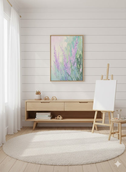 Framed Floral Canvas Art — Pastel Lavender Impressionist Print