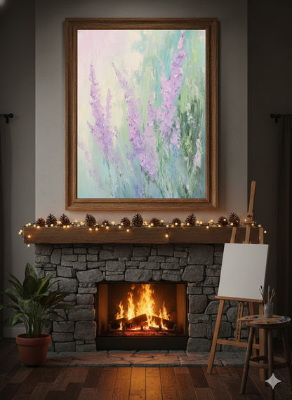 Framed Floral Canvas Art — Pastel Lavender Impressionist Print