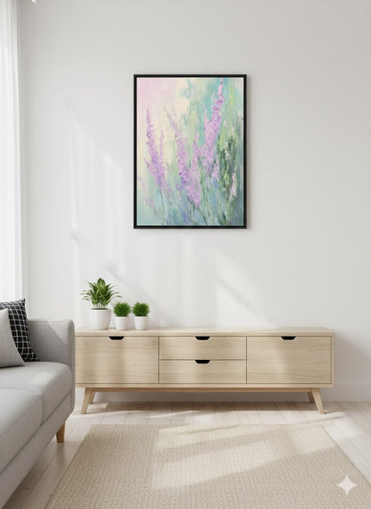 Framed Floral Canvas Art — Pastel Lavender Impressionist Print