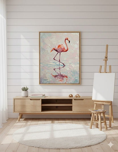 Framed Flamingo Matte Canvas Wall Art — Pink Tropical Bird Painting