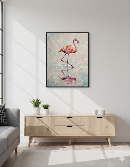 Framed Flamingo Matte Canvas Wall Art — Pink Tropical Bird Painting