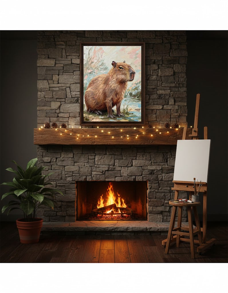 Framed Capybara Canvas Art – Whimsical Wildlife Wall Decor