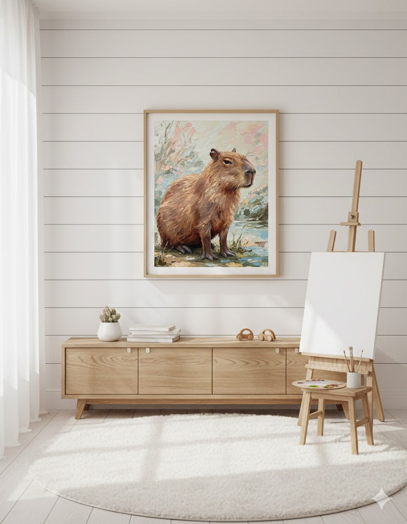Framed Capybara Canvas Art – Whimsical Wildlife Wall Decor