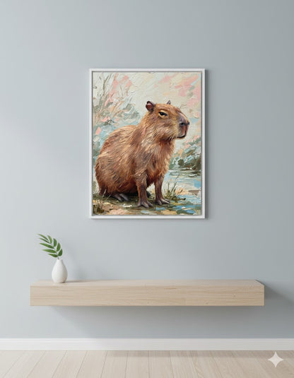 Framed Capybara Canvas Art – Whimsical Wildlife Wall Decor