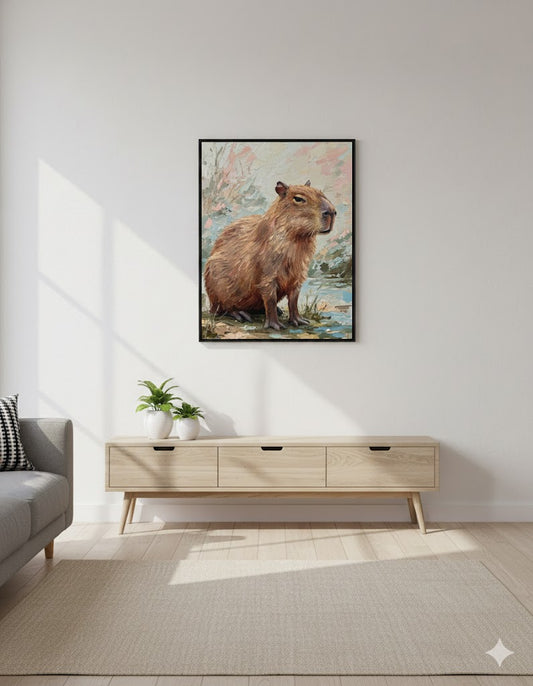 Framed Capybara Canvas Art – Whimsical Wildlife Wall Decor