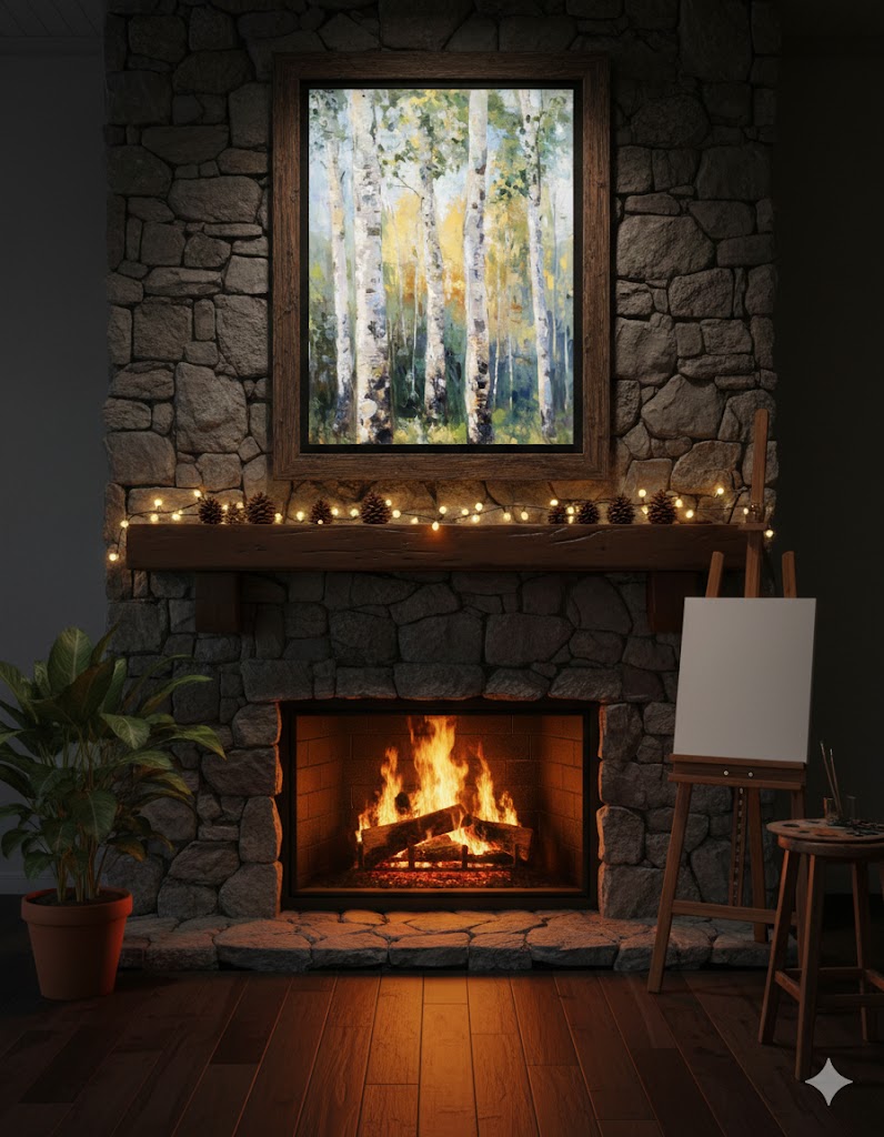 Framed Birch Tree Matte Canvas Wall Art — Serene Forest Landscape