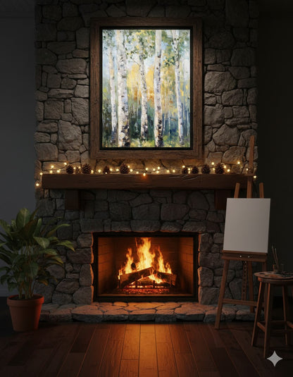 Framed Birch Tree Matte Canvas Wall Art — Serene Forest Landscape