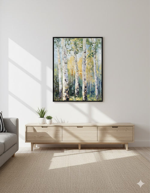 Framed Birch Tree Matte Canvas Wall Art — Serene Forest Landscape