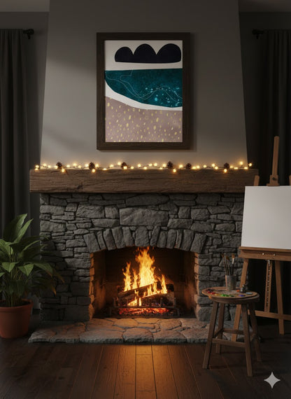 Abstract Coastal Layers Matte Framed Canvas Print