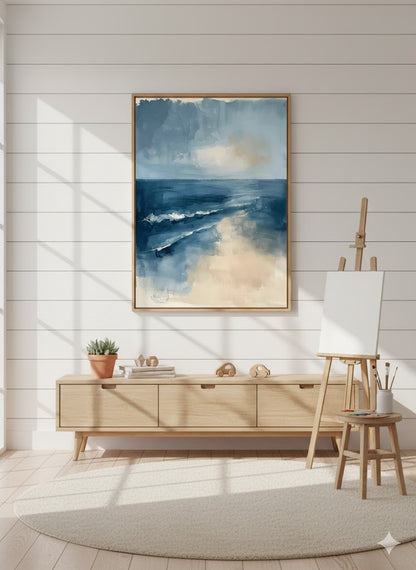 Framed Seascape Canvas Print — Abstract Blue Ocean Wall Art