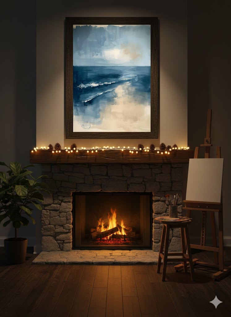 Framed Seascape Canvas Print — Abstract Blue Ocean Wall Art