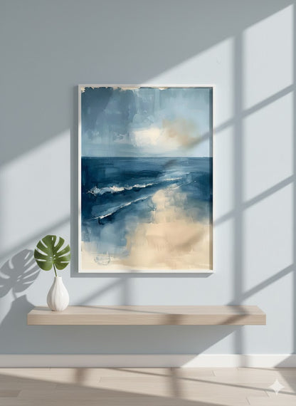Framed Seascape Canvas Print — Abstract Blue Ocean Wall Art