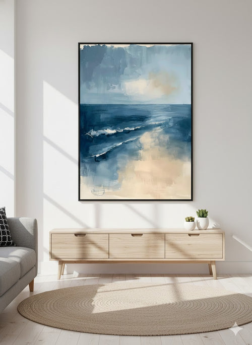 Framed Seascape Canvas Print — Abstract Blue Ocean Wall Art