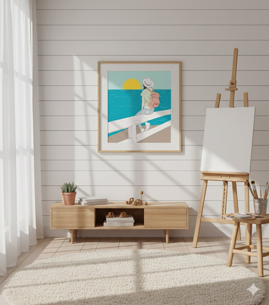 Framed Matte Canvas: Coastal Sunset Traveler Art Print