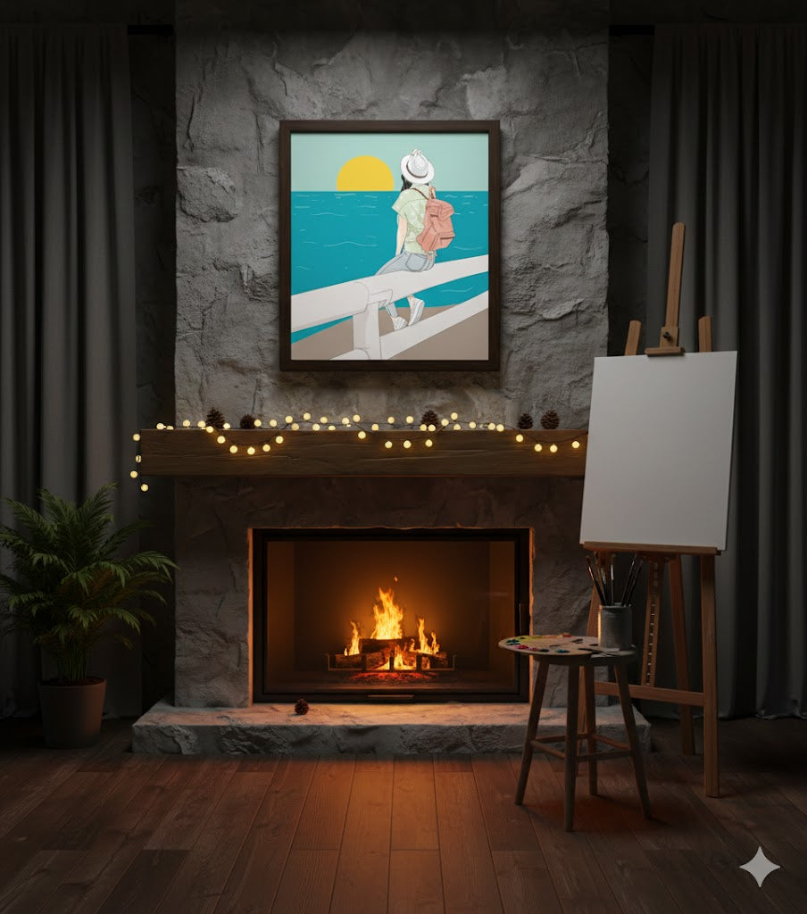 Framed Matte Canvas: Coastal Sunset Traveler Art Print