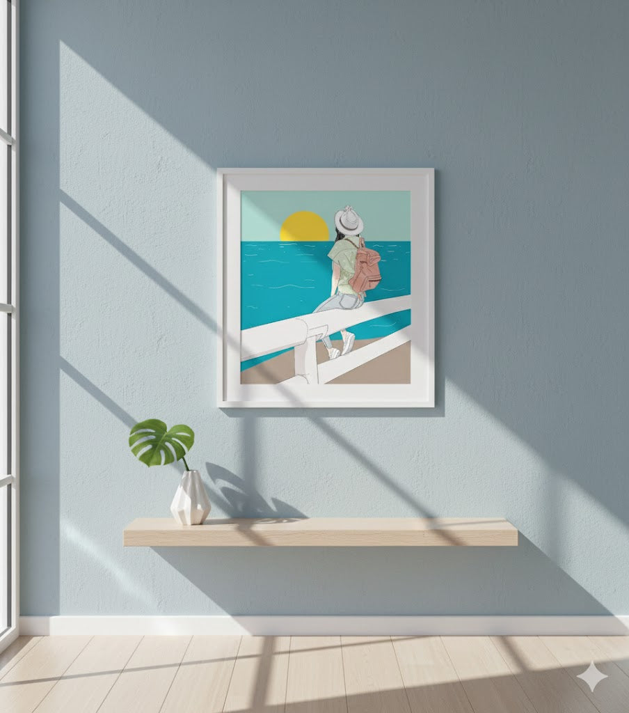 Framed Matte Canvas: Coastal Sunset Traveler Art Print