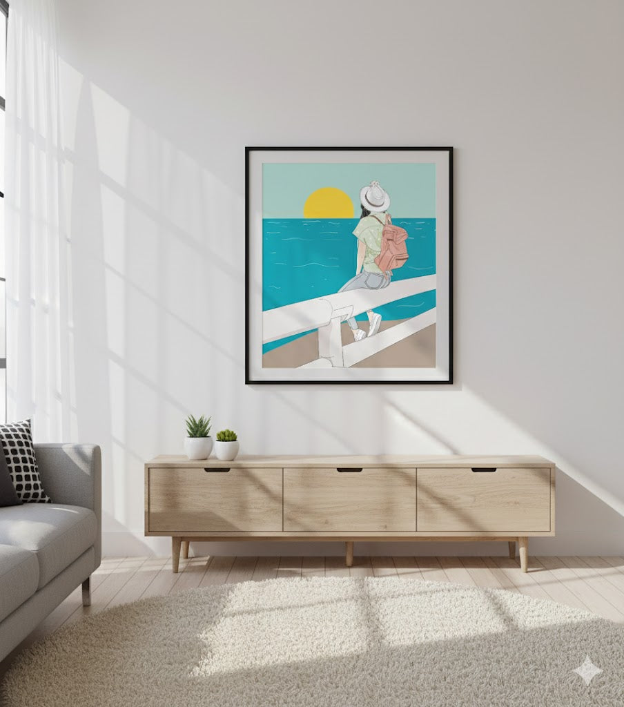 Framed Matte Canvas: Coastal Sunset Traveler Art Print