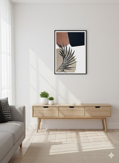 Abstract Palm Frond Framed Canvas Art – Neutral Modern Wall Decor