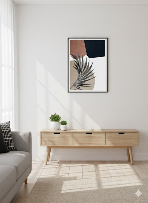 Abstract Palm Frond Framed Canvas Art – Neutral Modern Wall Decor