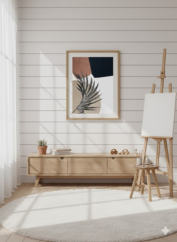 Abstract Palm Frond Framed Canvas Art – Neutral Modern Wall Decor