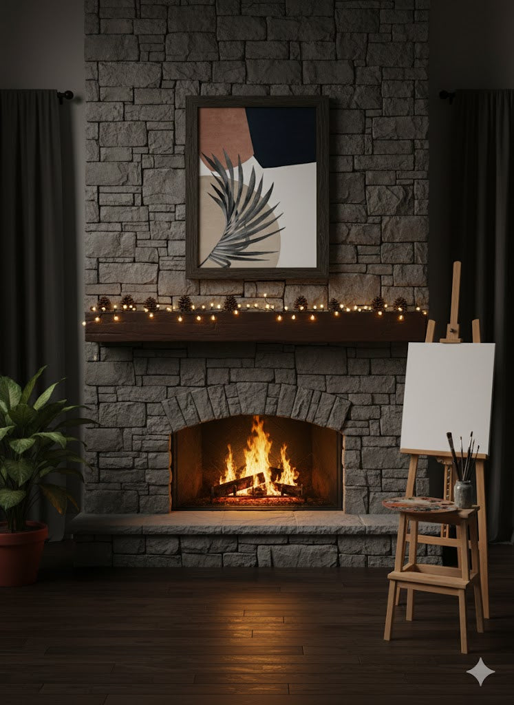 Abstract Palm Frond Framed Canvas Art – Neutral Modern Wall Decor