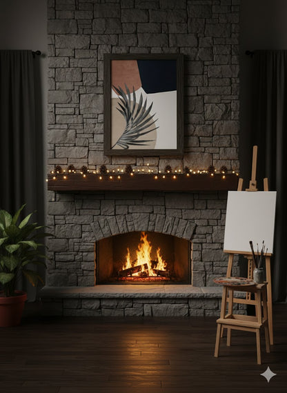 Abstract Palm Frond Framed Canvas Art – Neutral Modern Wall Decor