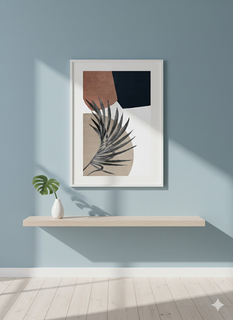Abstract Palm Frond Framed Canvas Art – Neutral Modern Wall Decor