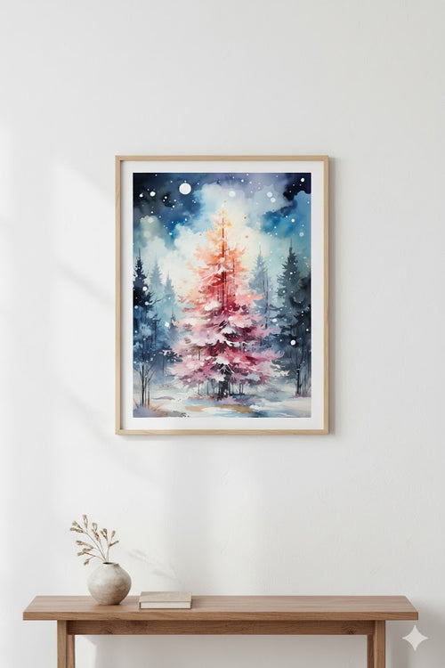 Framed Matte Canvas - Watercolor Christmas Tree Winter Wall Art