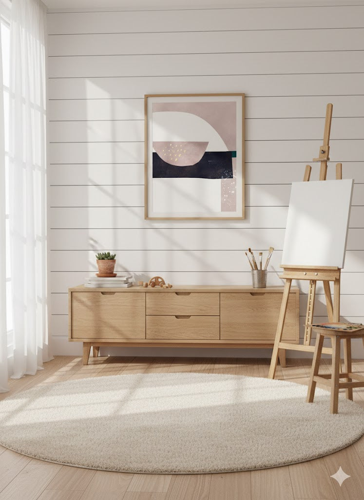 Abstract Geometric Framed Canvas Print — Neutral Multi‑Color Wall Art