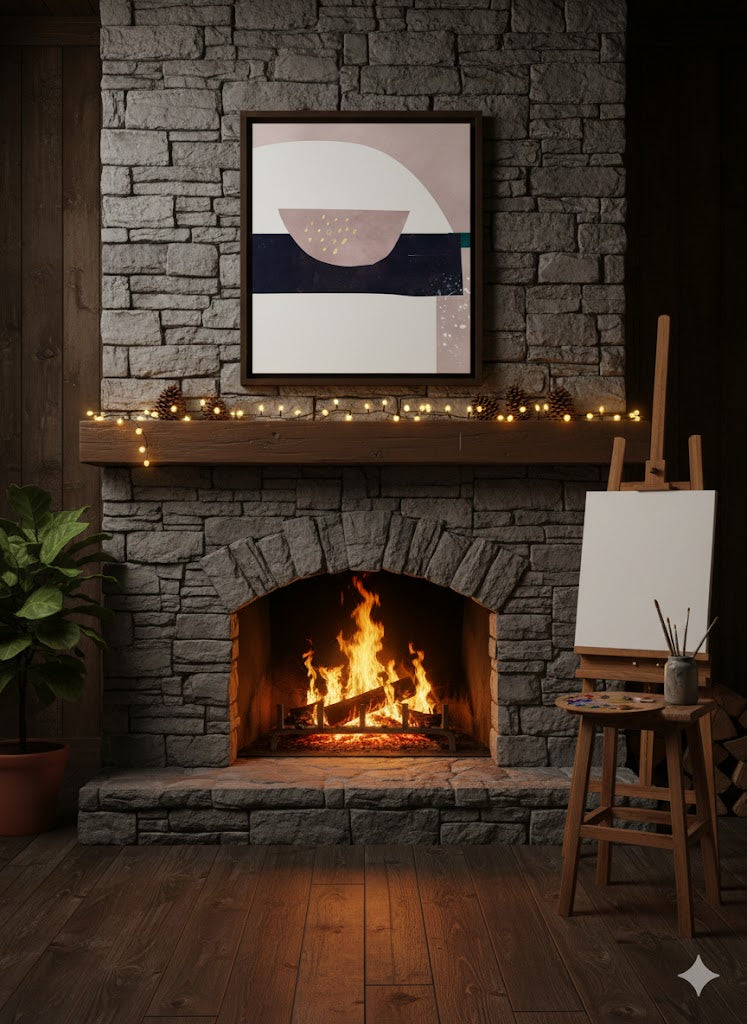 Abstract Geometric Framed Canvas Print — Neutral Multi‑Color Wall Art