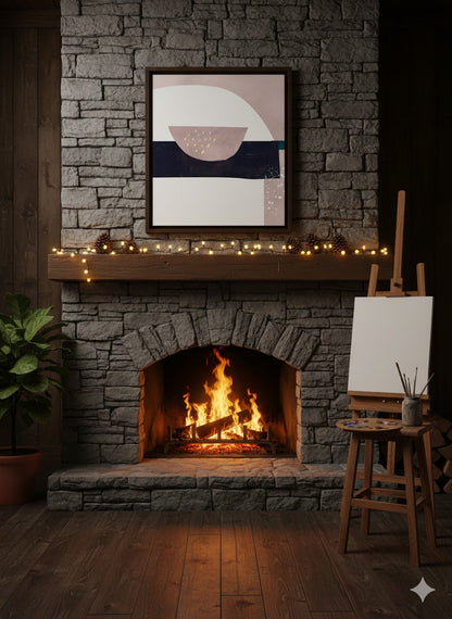 Abstract Geometric Framed Canvas Print — Neutral Multi‑Color Wall Art