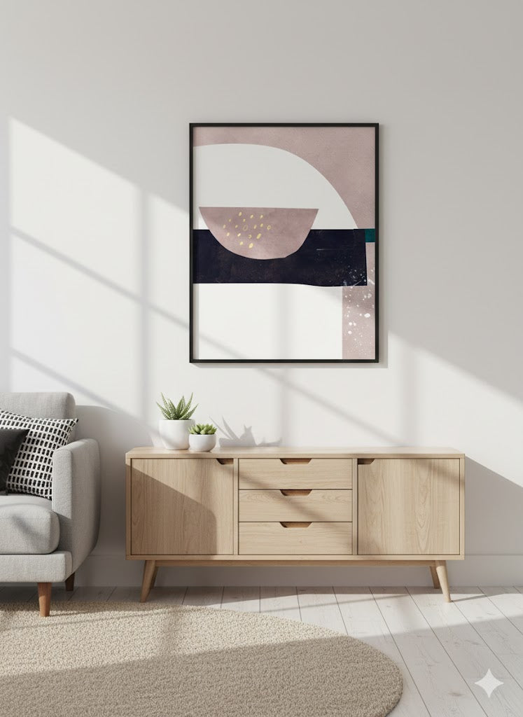 Abstract Geometric Framed Canvas Print — Neutral Multi‑Color Wall Art