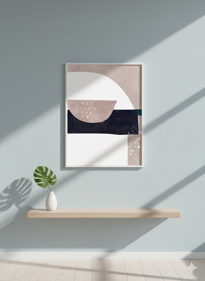 Abstract Geometric Framed Canvas Print — Neutral Multi‑Color Wall Art