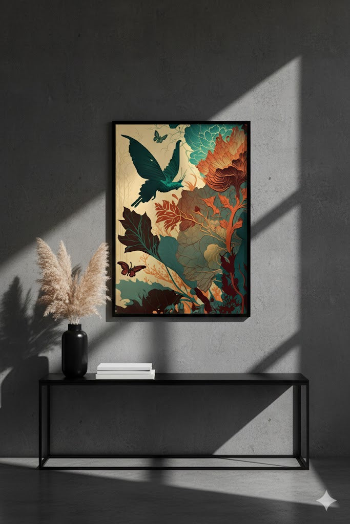 Framed Matte Canvas Art — Vintage Botanical Bird Print