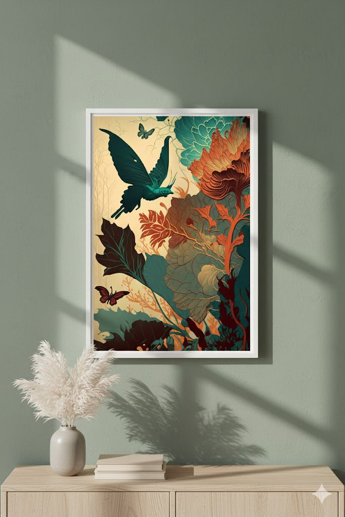Framed Matte Canvas Art — Vintage Botanical Bird Print