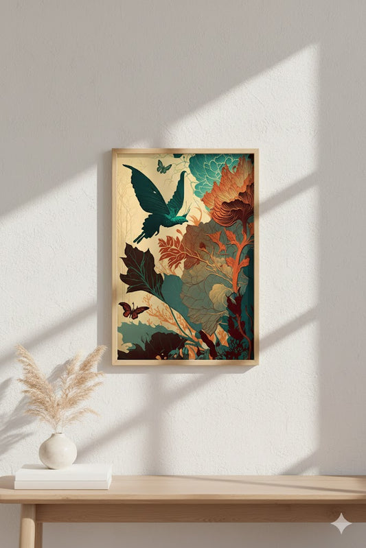 Framed Matte Canvas Art — Vintage Botanical Bird Print