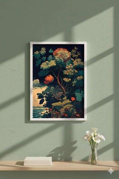 Framed Floral Matte Canvas Print — Vintage Botanical Wall Art