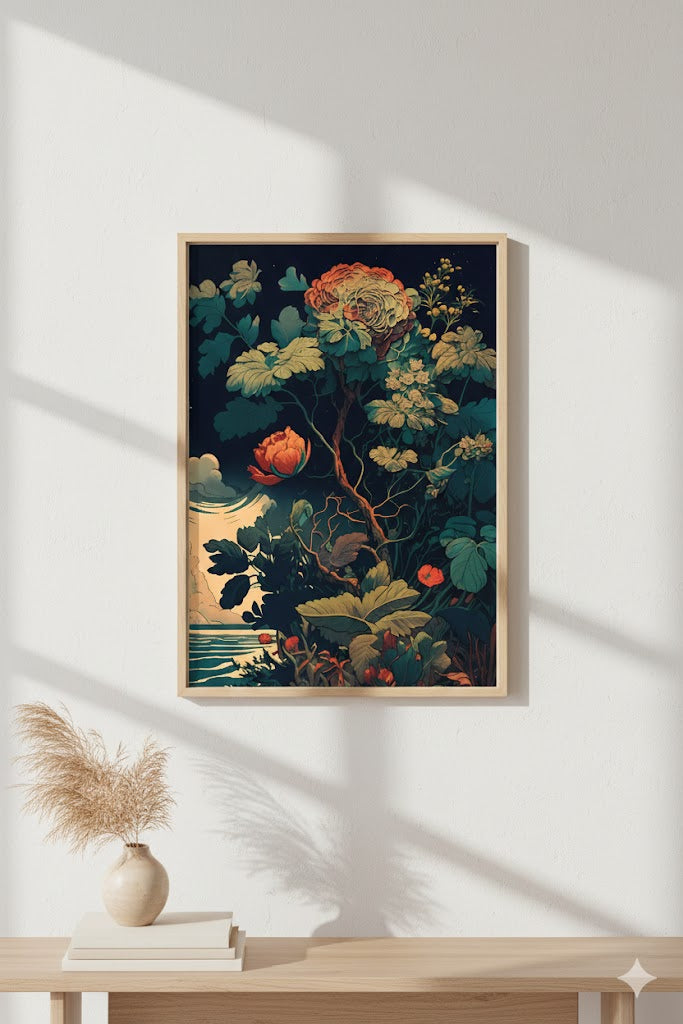 Framed Floral Matte Canvas Print — Vintage Botanical Wall Art