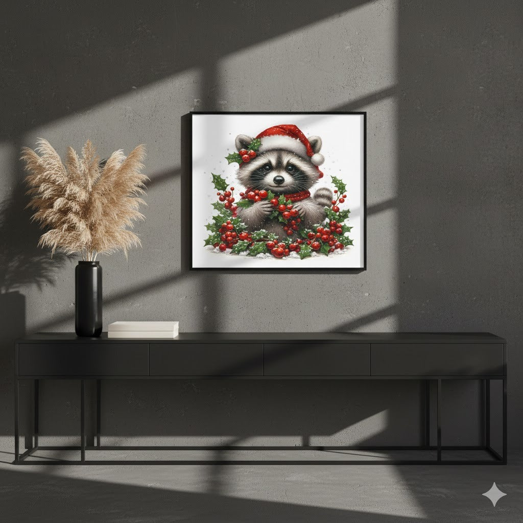 Christmas Raccoon Canvas Print — Framed Holiday Wall Art